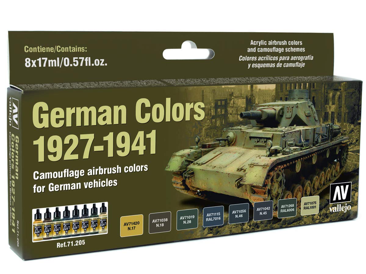 Vallejo 17ml Bottle German Vehicle Camo 1927-1941 Model Air Paint Set (8 Colors) - 71205
