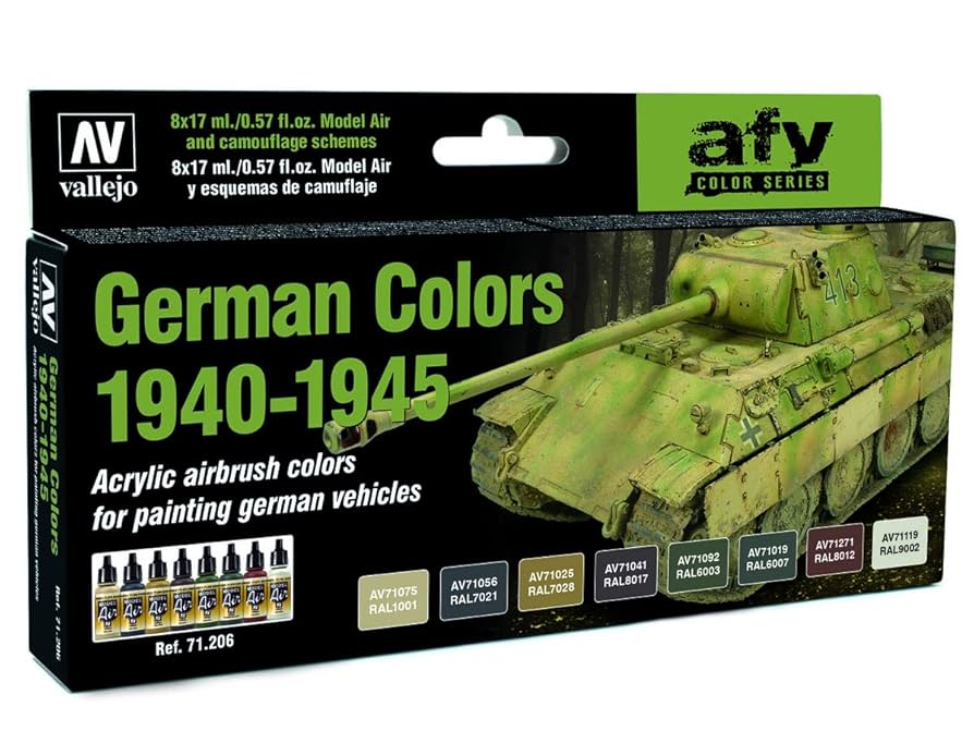 Vallejo 17ml Bottle German Vehicle Camo 1940-1945 Model Air Paint Set (8 Colors) - 71206