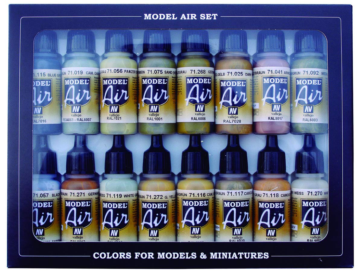 Vallejo 17ml Bottle German WWII Europe & Africa Model Air Paint Set (16 Colors) - 71208