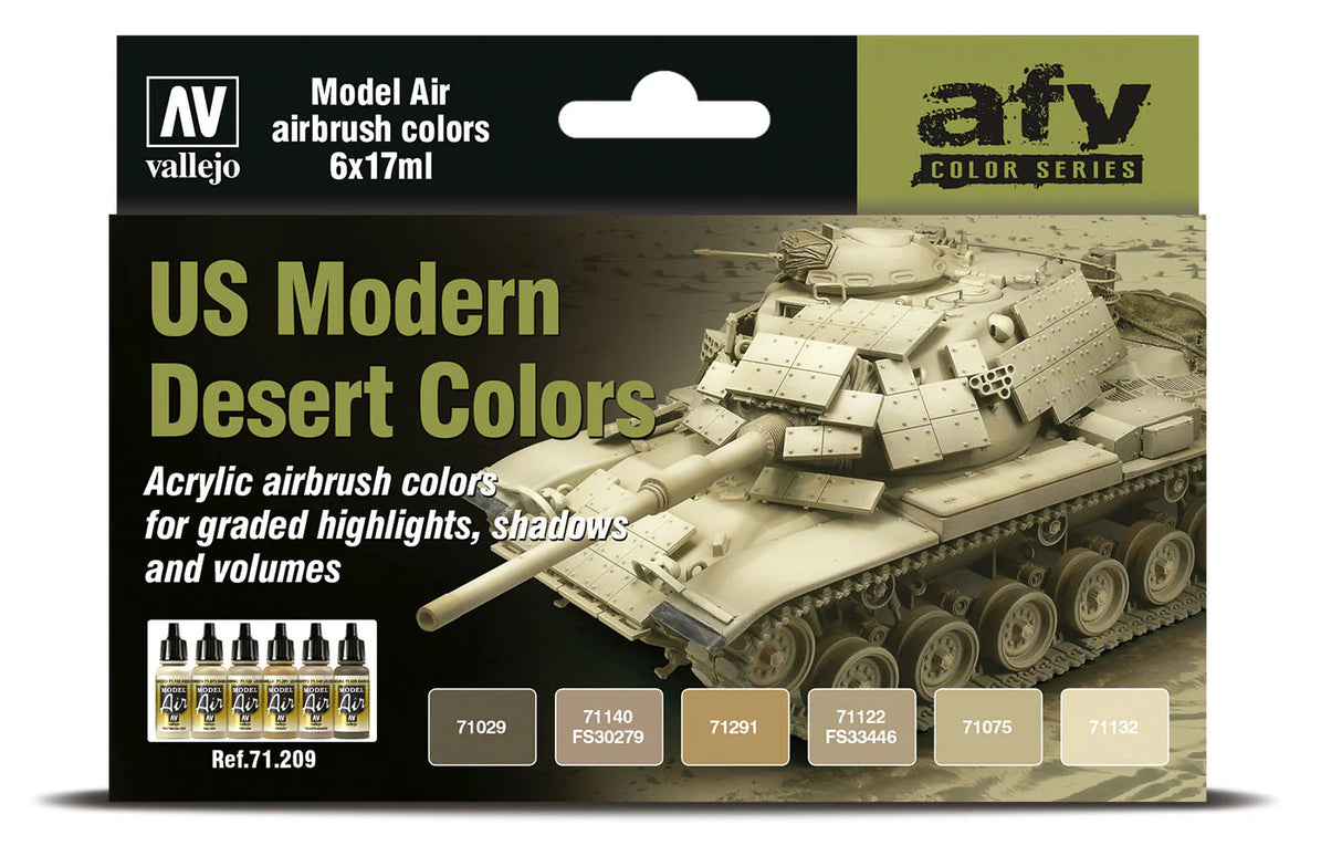 Vallejo 17ml Bottle US Modern Desert Model Air AFV Paint Set (6 Colors) - 71209
