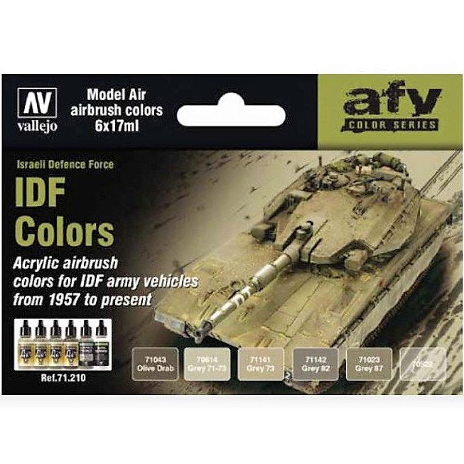 Vallejo 17ml Bottle IDF Vehicle Colors 1957-Present Model Air Paint Set (6 Colors) - 71210