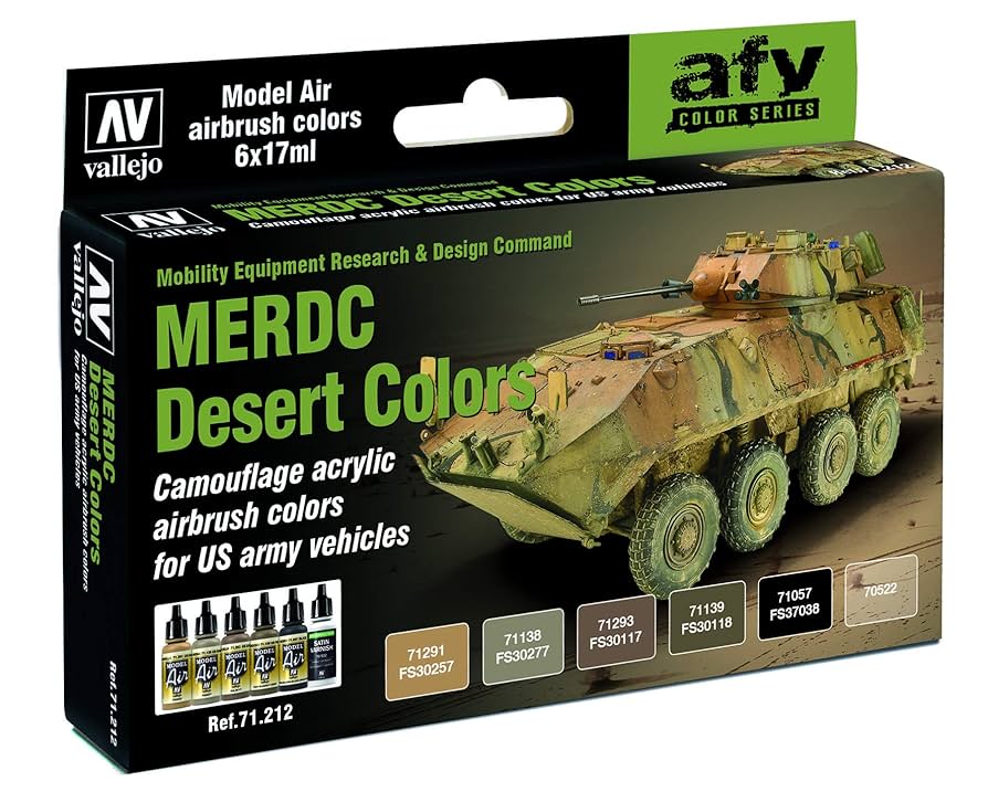 Vallejo 17ml Bottle US Army Vehicles MERDC Desert Colors Model Air Paint Set (6 Colors) - 71212