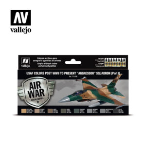 Vallejo 71616 17ml Bottle USAF Post WWII to Present Aggressor Squadron Part 1 Model Air War Paint Set (8 Colors) - 71616