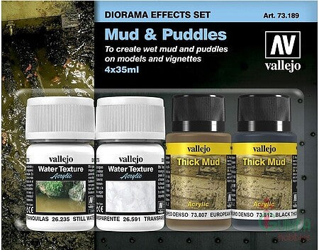 Vallejo 35ml/30ml Bottles Mud & Puddles Diorama Effect Paint Set (4 Different) - 73189