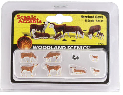 Woodland Scenics N Scenic Accents(R) Animal Figurines -- Hereford Cows pkg(11) - WOOA2144