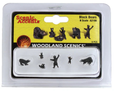 Woodland Scenics Scenic Accents(R) Animal Figures -- Black Bears pkg(6) - WOOA2186
