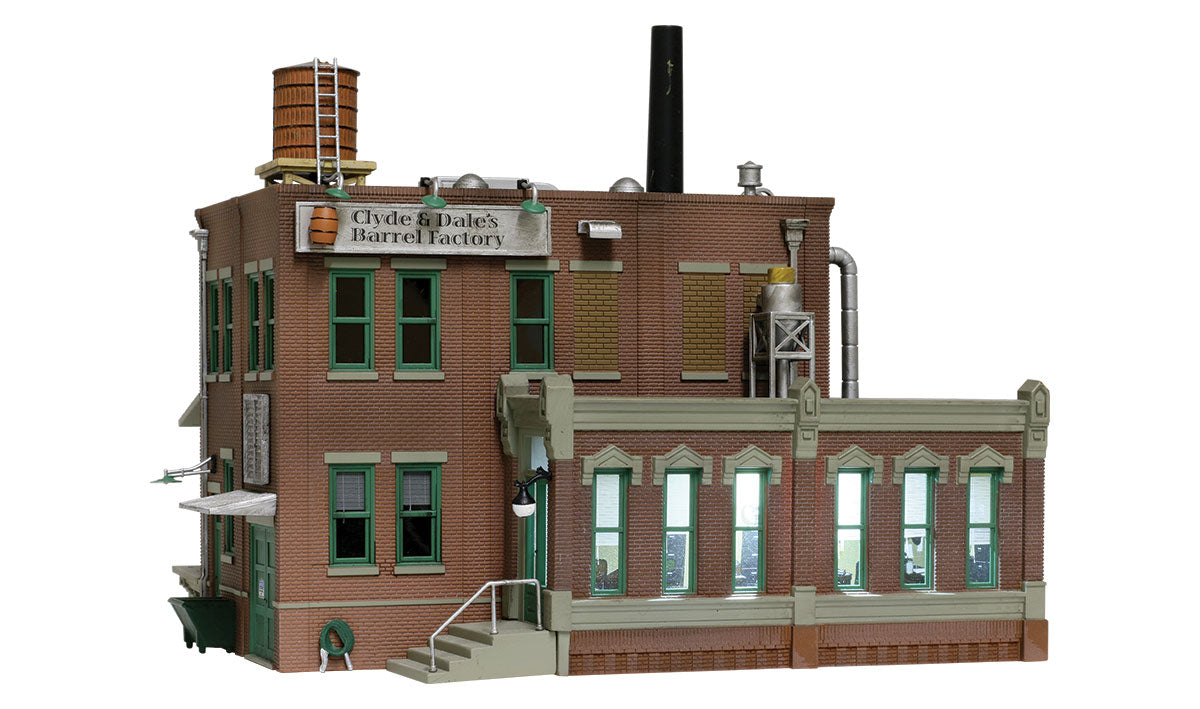 Woodland Scenics N Scale: Clyde & Dale's Barrel Factory - Built-&-Ready(R) Landmark Structures(R) -- Assembled - 3-9/16 x 3-1/8" 9 x 8cm - WOOBR4924