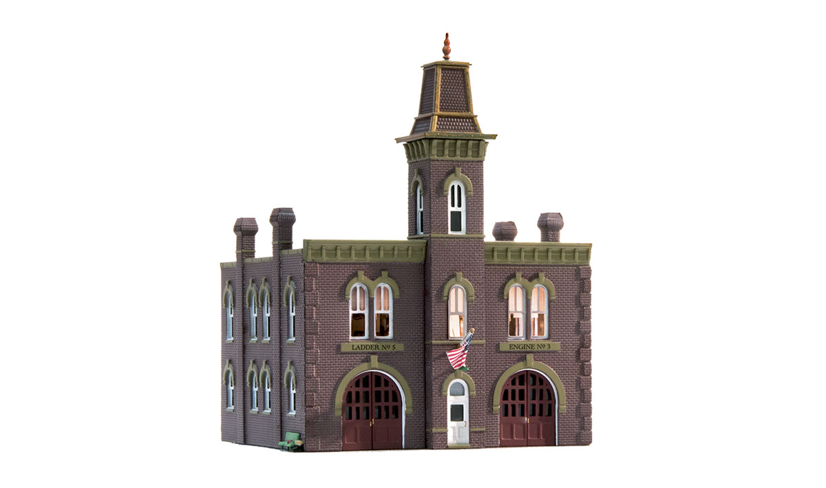 Woodland Scenics N Scale: Firehouse - Built-&-Ready Landmark Structures(R) -- Assembled - 3-19/32 x 3-7/32" 9.1 x 8.2cm - WOOBR4934