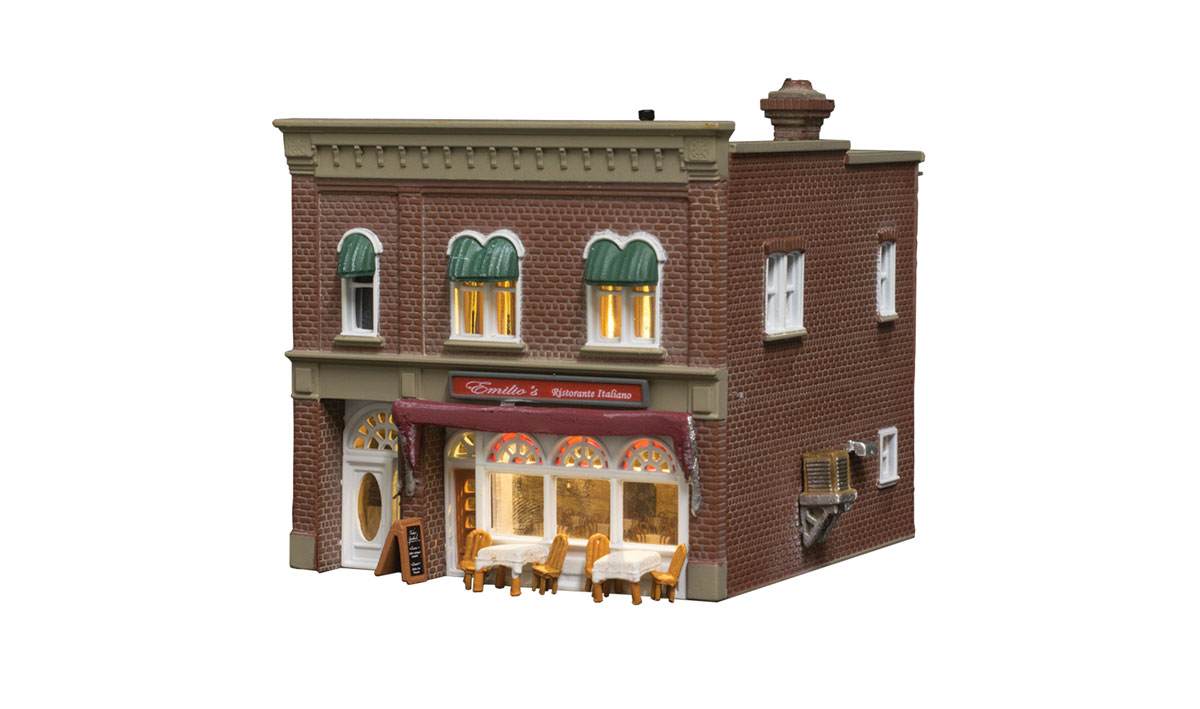 Woodland Scenics N Scale: Emilio's Italian Restaurant - Built-&-Ready(R) Landmark Structures(R) -- Assembled - 2-1/4 x 2-7/16 x 2-11/32" 5.7 x 6.2 x 6cm - WOOBR4945