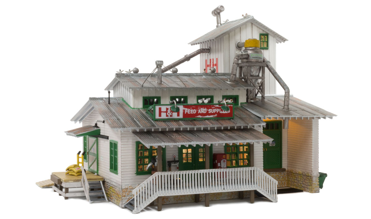 Woodland Scenics N Scale: H&H Feed Mill - Built & Ready Landmark Structures(R) -- Assembled 4 1/4 x 3 11/16 x 3 3/8" 10.7 x 9.36 x 8.57 cm - WOOBR4949