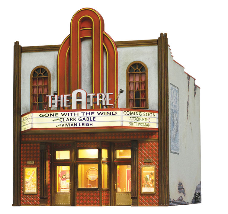 Woodland Scenics HO Scale: Theatre w/Lights - Built & Ready Landmark Structures(R) -- Assembled - 4-5/32 x 5-1/8 x 5-1/8" 10.5 x 13 x 13.2 cm - WOOBR5054