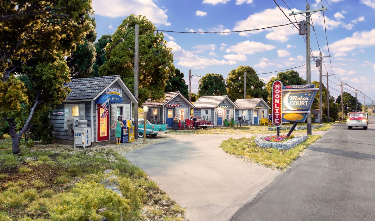 Woodland Scenics O Moonlite Motor Court - Built-&-Ready(R) Landmark Structure(R) -- Includes Office and 3 Rooms