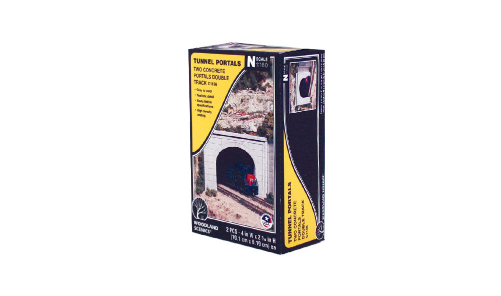 Woodland Scenics N Double Tunnel Portal, Concrete (2) - WOOC1156