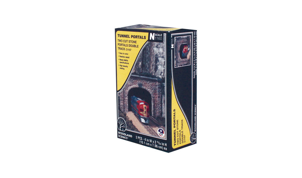 Woodland Scenics Double-Track Tunnel Portals pkg(2) Unpainted Hyrdrocal(R) Castings -- Cut Stone - WOOC1157