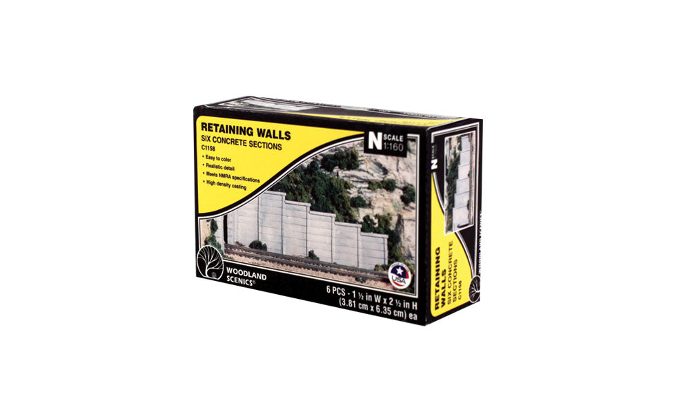Woodland Scenics Retaining Walls pkg(6; Unpainted Hydrocal(R) Castings) -- Concrete - WOOC1158
