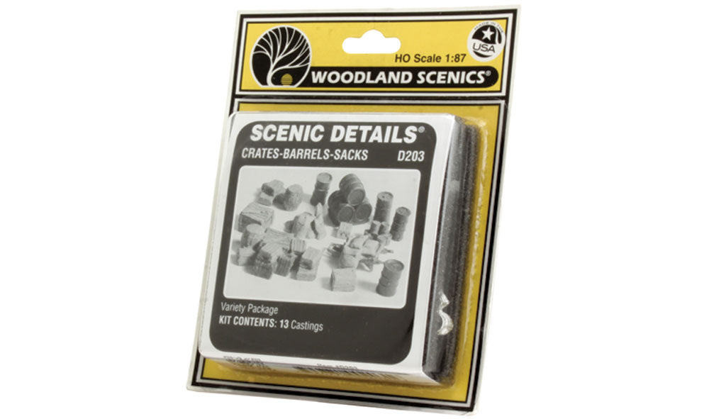 Woodland Scenics HO Crates/Barrels/Sacks - WOOD203
