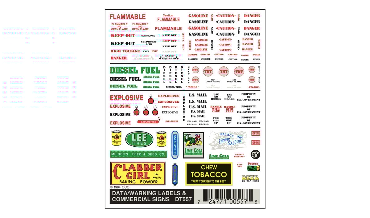Woodland Scenics Dry Transfer, Data Warning Label/Commercial Signs - WOODT557