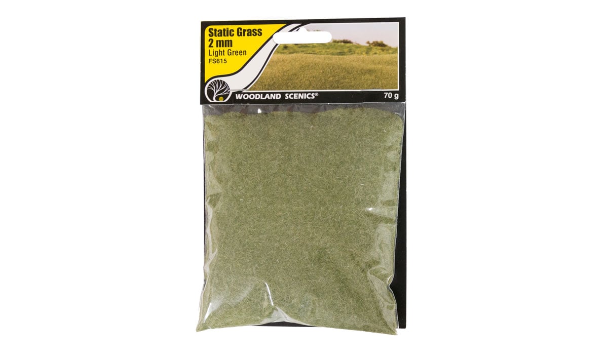 Woodland Scenics , Static Grass - Field System -- Light Green 1/16" 2mm Fibers - WOOFS615