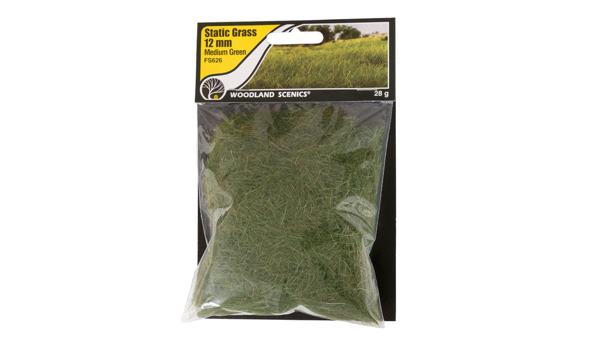 Woodland Scenics , Static Grass - Field System -- Medium Green 1/2" 12mm Fibers - WOOFS626
