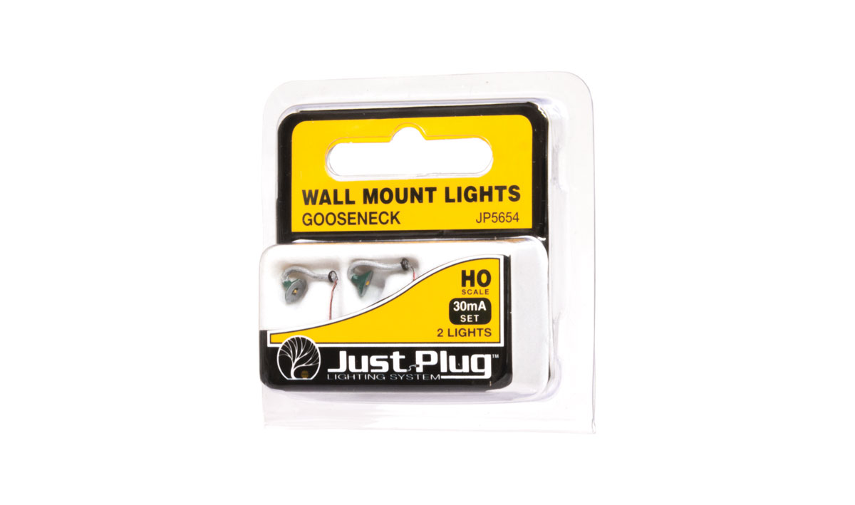 Woodland Scenics HO Wall Mount Lights, Gooseneck (3) - WOOJP5654
