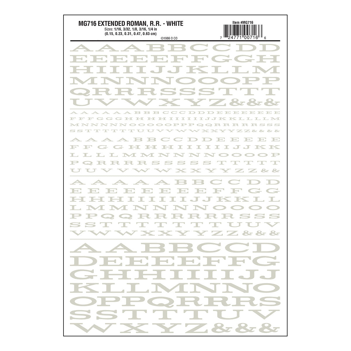 Woodland Scenics Dry Transfer Alphabet & Numbers - Extended Railroad Roman -- White - WOOMG716