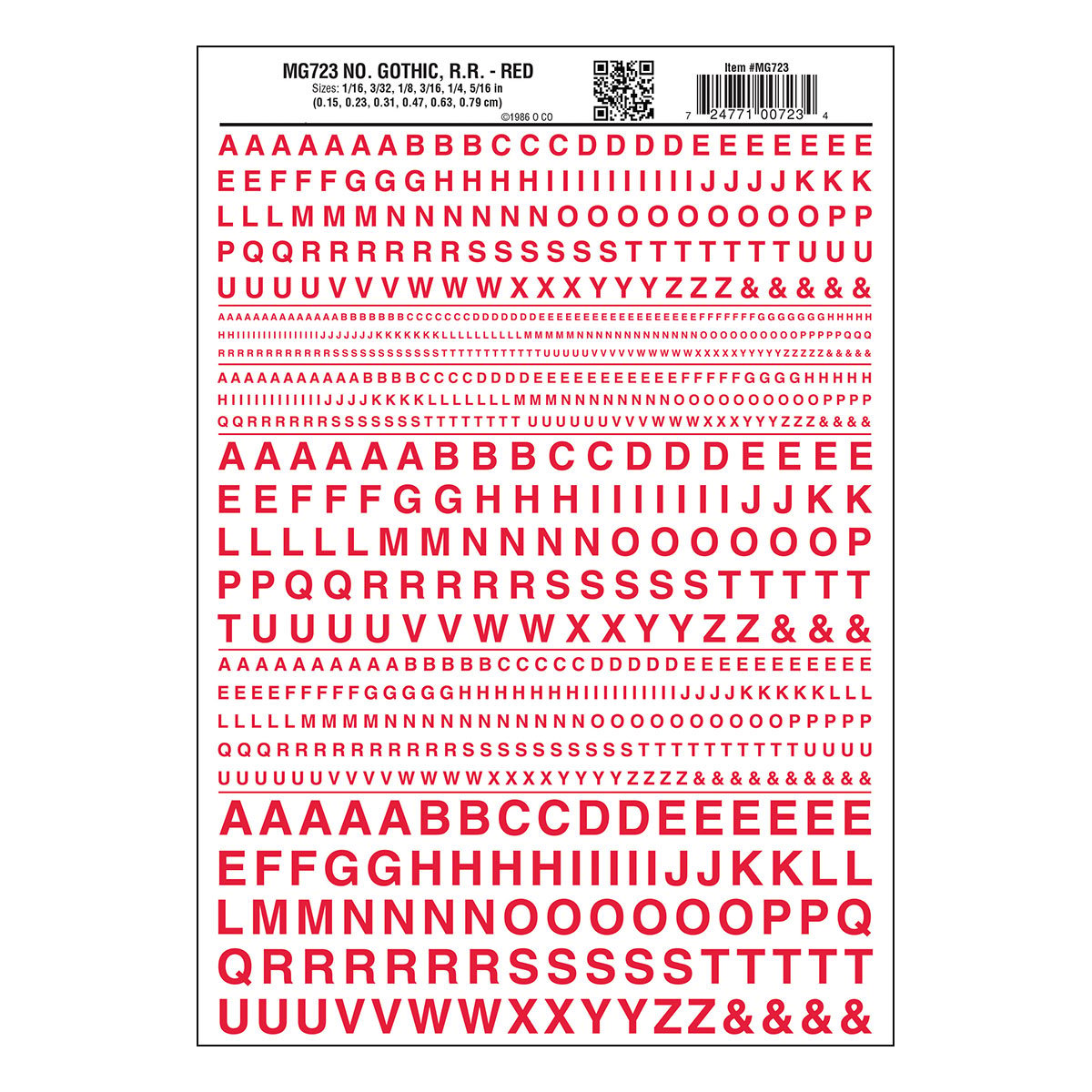 Woodland Scenics Dry Transfer Alphabet & Numbers - Railroad Gothic -- Red - WOOMG723