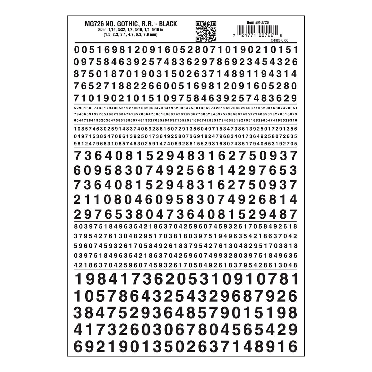 Woodland Scenics Dry Transfer Gothic Numbers, Black - WOOMG726