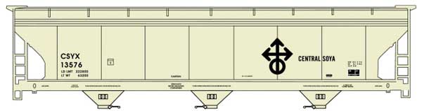 ACF 47' 3-Bay Center-Flow Covered Hopper - Kit -- Central Soya CSYX #13576 (ivory, black)