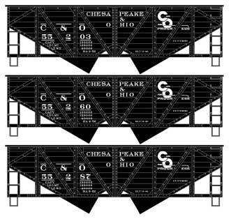 Accurail HO Wood Side Twin Hoppers, C&O - ACU8136