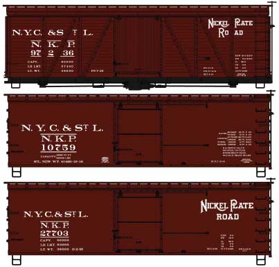 Accurail HO Fowler & Double Sheath Wood Boxcars, NKP (3) - ACU8140