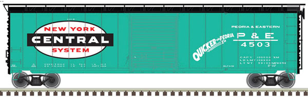 Atlas Postwar 50' Single-Door Boxcar - Ready to Run - Master(R) -- New York Central P&E 4503 (Jade Green, black, white, Quicker via Peoria) - ATL20005860