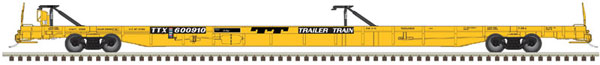 Atlas ATL20006122 ACF 89' F89-J Flatcar with Mid-End Hitches - Ready to Run -- Trailer-Train TTX 601007 (1970s yellow, black) - ATL20006122
