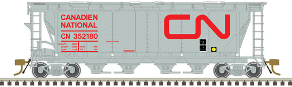 Atlas Slab-Side Covered Hopper - Ready to Run - Master(R) -- Canadian National #352230 (6-Hatch; gray, red) - ATL20006364