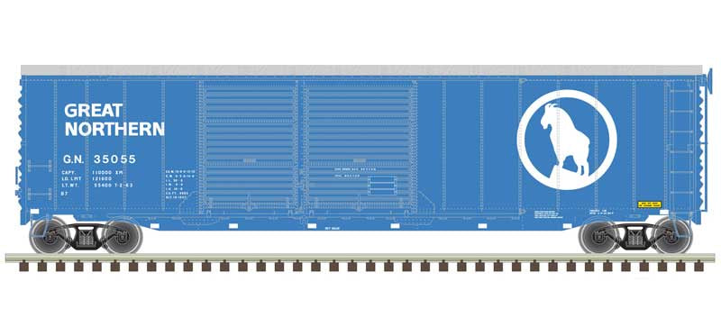 Atlas HO Postwar 50' Double-Door Boxcar - Ready to Run - Master(R) -- Great Northern 35055 (Big Sky Blue, white)