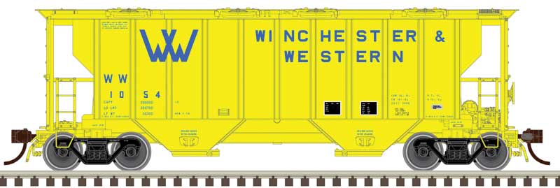 Atlas HO Portec 3000 2-Bay Covered Hopper - Ready to Run - Master(R) Plus -- Winchester & Western #1034 (yellow, blue)