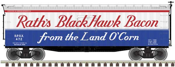 Atlas 40' Wood Reefer - Ready to Run - Master(R) -- Rath RPRX #478 (red, white, blue; Black Hawk Bacon) - ATL50005487