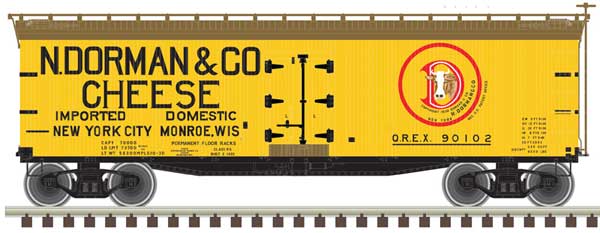 Atlas 40' Wood Reefer - Ready to Run - Master(R) -- Dorman Cheese 90100 (yellow, Boxcar Red, red) - ATL50005500