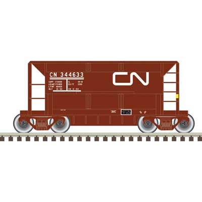 Atlas 70-Ton Ore Car - Ready to Run -- Canadian National 344687 (Boxcar Red, white, yellow) - ATL50005750