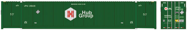 Atlas 53' Jindo-CIMC Corrugated Container 3-Pack - Assembled - Master(R) -- Hub - Union Pacific Set 1 249228, 249249, 249360 (green) - ATL50005954