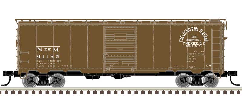 Atlas N 1932 ARA 40' Steel Boxcar - Ready to Run - Master(R) -- Nacionales de Mexico 61264 (Boxcar Red, white) - ATL50006101
