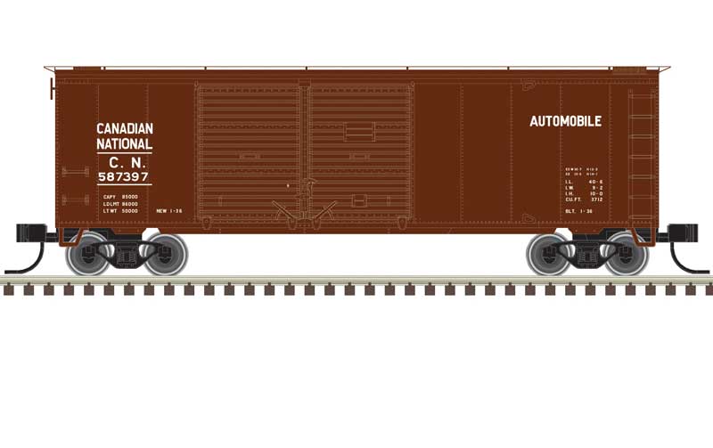 Atlas N 40' Double-Door Boxcar - Ready to Run -- Canadian National #587384 (Boxcar Red, white)