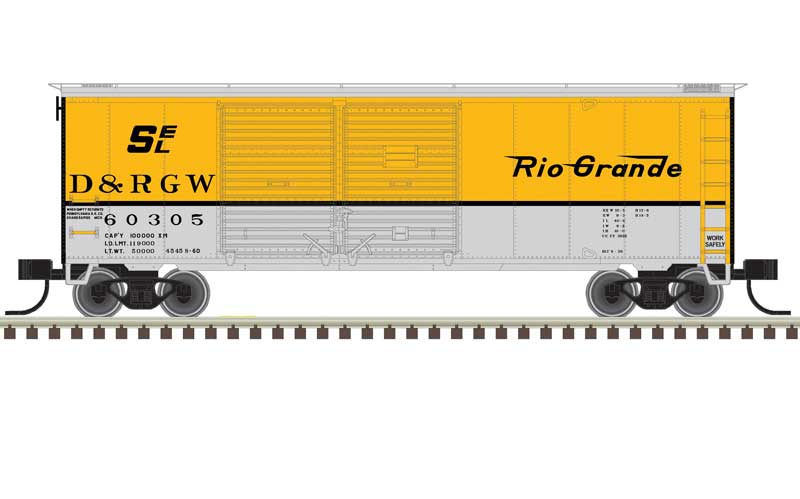 Atlas N 40' Double-Door Boxcar - Ready to Run -- Denver & Rio Grande Western #60305 (Aspen Gold, silver, black)
