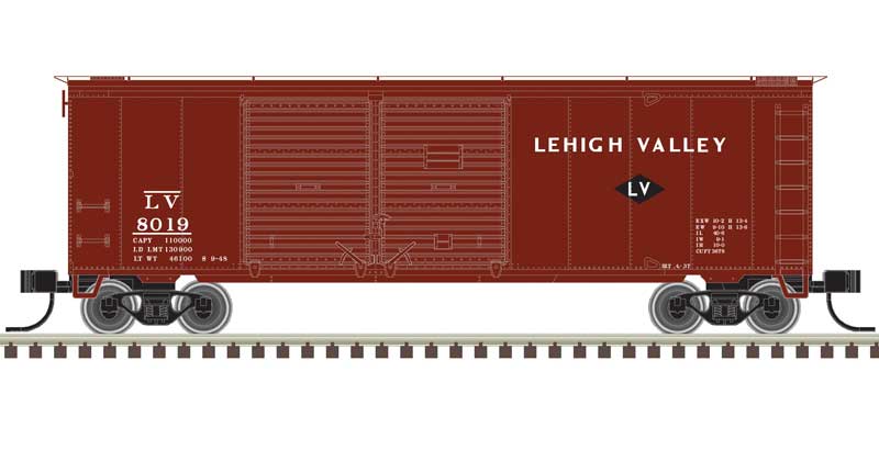 Atlas N 40' Double-Door Boxcar - Ready to Run -- Lehigh Valley #8019 (Boxcar Red, white)
