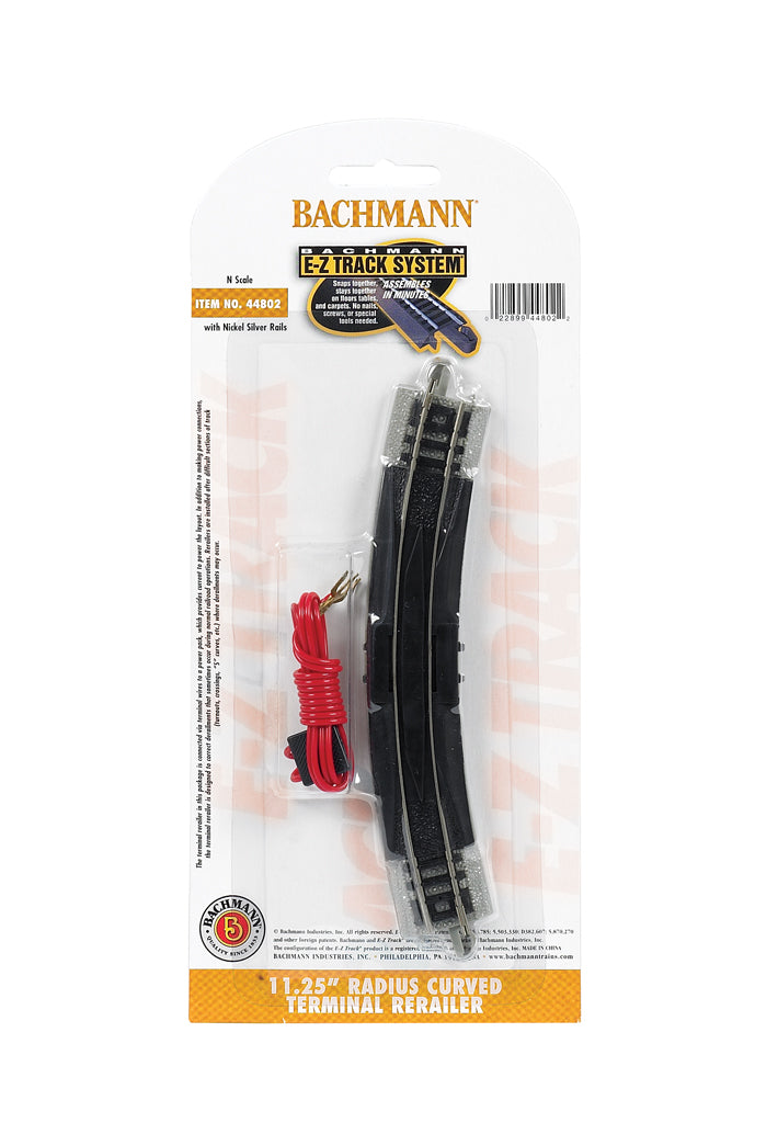 Bachmann Trains N Curved Track w/Nickel Silver Rail & Gray Roadbed - E-Z Track(R) -- 11-1/4" Radius Terminal Rerailer w/Wire - BAC44802