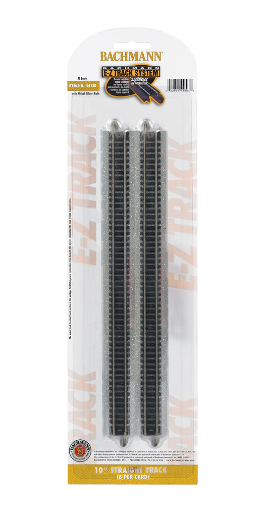 Bachmann Trains N Straight Track w/Nickel Silver Rail & Gray Roadbed - E-Z Track(R) -- 10" pkg(6) - BAC44815