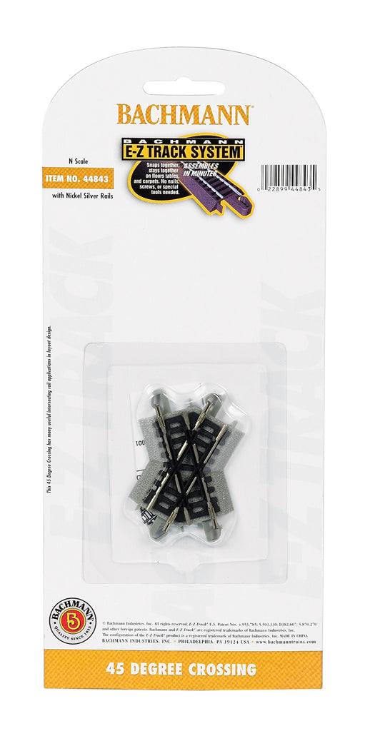 Bachmann Trains N Crossing w/Nickel Silver Rail & Gray Roadbed - E-Z Track(R) -- 45 Degree - BAC44843