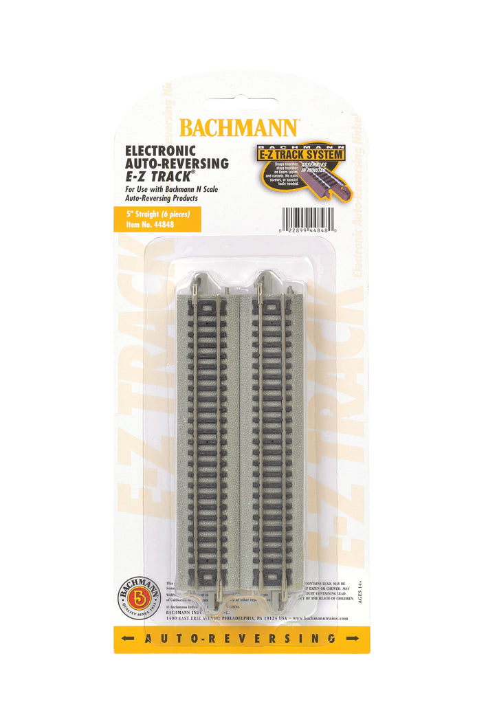 Bachmann Trains N Auto-Reversing Track w/Nickel Silver Rail & Gray Roadbed - E-Z Track(R) -- 5" Straight pkg(6) - BAC44848