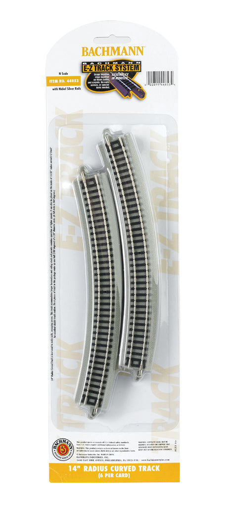Bachmann Trains N E-Z Track(R) w/Nickel Silver Rail & Gray Roadbed -- 14" Radius Curve pkg(6) - BAC44853