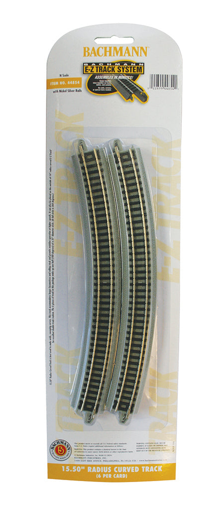 Bachmann Trains N E-Z Track(R) w/Nickel Silver Rail & Gray Roadbed -- 15-1/2" Radius Curved Section pkg(6) - BAC44854