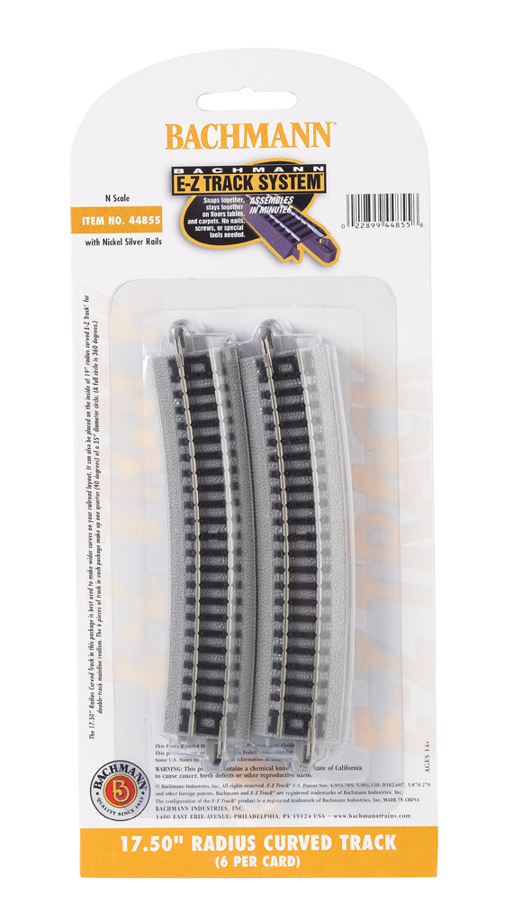 Bachmann Trains N E-Z Track(R) w/Nickel Silver Rail & Gray Roadbed -- 17-1/2" Radius Curve pkg(6) - BAC44855